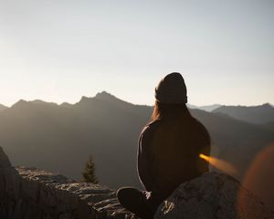 Preview wallpaper silhouette, mountains, solitude, loneliness, girl