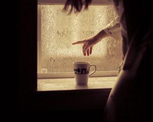 Preview wallpaper silhouette, mug, window, dark, wet