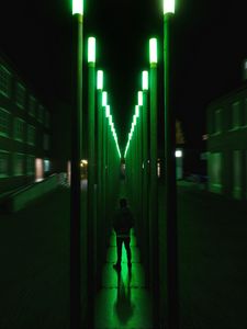 Preview wallpaper silhouette, neon, backlight, illusion, green