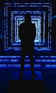 Preview wallpaper silhouette, neon, squares, backlight