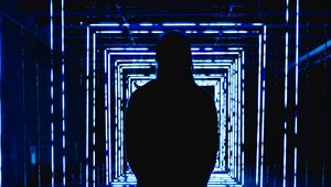 Preview wallpaper silhouette, neon, squares, backlight