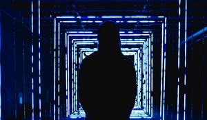 Preview wallpaper silhouette, neon, squares, backlight