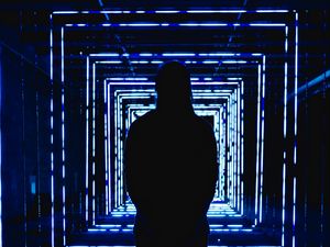 Preview wallpaper silhouette, neon, squares, backlight