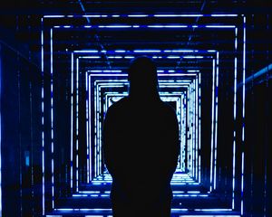 Preview wallpaper silhouette, neon, squares, backlight