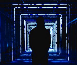 Preview wallpaper silhouette, neon, squares, backlight