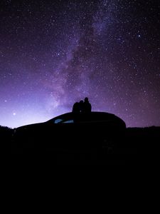 Preview wallpaper silhouette, night, nebula, stars, machine