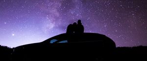 Preview wallpaper silhouette, night, nebula, stars, machine