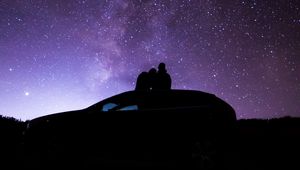 Preview wallpaper silhouette, night, nebula, stars, machine