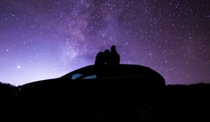 Preview wallpaper silhouette, night, nebula, stars, machine