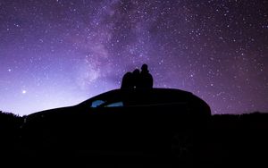 Preview wallpaper silhouette, night, nebula, stars, machine