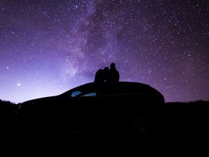 Preview wallpaper silhouette, night, nebula, stars, machine