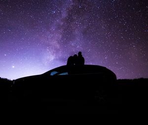 Preview wallpaper silhouette, night, nebula, stars, machine