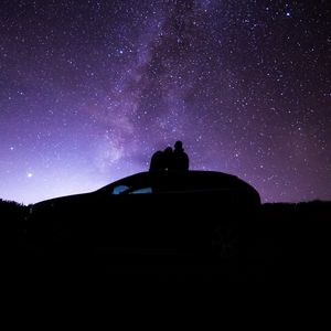 Preview wallpaper silhouette, night, nebula, stars, machine