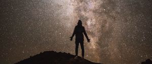 Preview wallpaper silhouette, night, starry sky, stars, milky way, dark