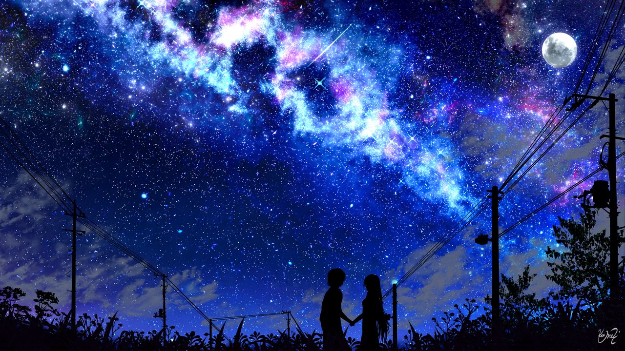 Wallpaper silhouette, night, starry sky, art, dark