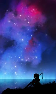 Preview wallpaper silhouette, night, stars, lights, art