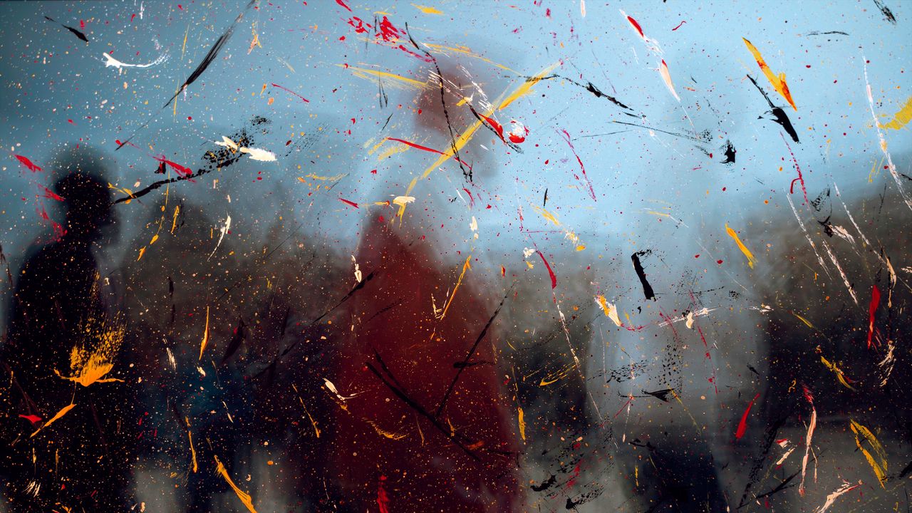 Wallpaper silhouette, paint, distortion, splashes, blur