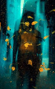 Preview wallpaper silhouette, paint, drops, splashes, glass