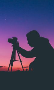 Preview wallpaper silhouette, photographer, person, camera, sunset
