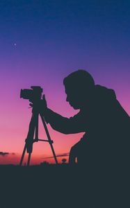 Preview wallpaper silhouette, photographer, person, camera, sunset