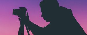 Preview wallpaper silhouette, photographer, person, camera, sunset