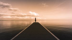 Preview wallpaper silhouette, pier, water, horizon, dusk