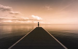 Preview wallpaper silhouette, pier, water, horizon, dusk