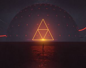 Preview wallpaper silhouette, planet, triangle, glow