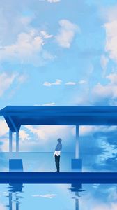 Preview wallpaper silhouette, platform, clouds, anime, art