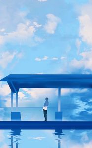 Preview wallpaper silhouette, platform, clouds, anime, art