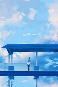 Preview wallpaper silhouette, platform, clouds, anime, art