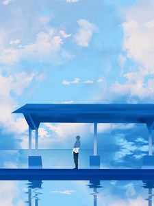 Preview wallpaper silhouette, platform, clouds, anime, art