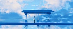 Preview wallpaper silhouette, platform, clouds, anime, art