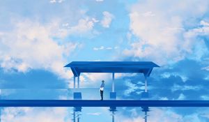 Preview wallpaper silhouette, platform, clouds, anime, art