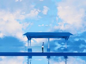 Preview wallpaper silhouette, platform, clouds, anime, art