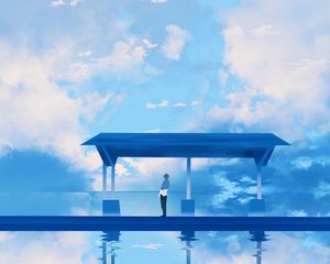 Preview wallpaper silhouette, platform, clouds, anime, art