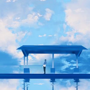 Preview wallpaper silhouette, platform, clouds, anime, art