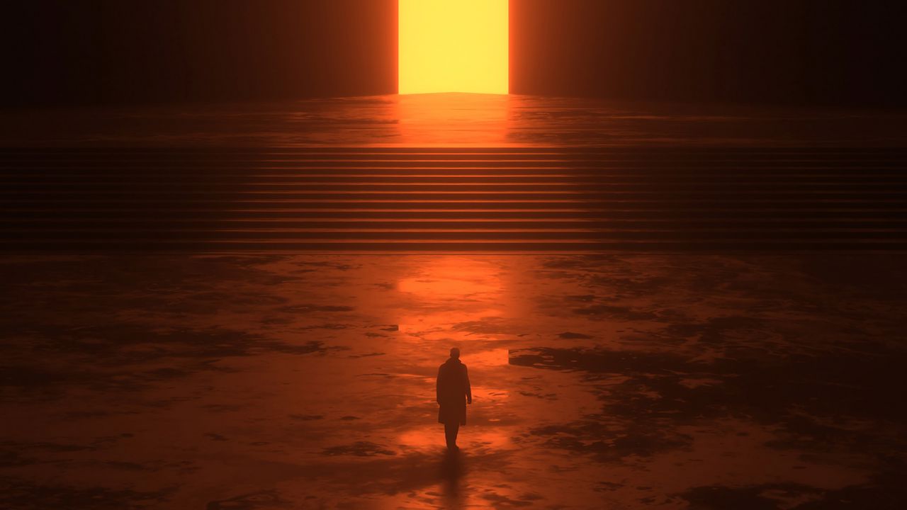 Wallpaper silhouette, portal, glow, dark, art