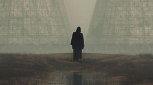 Preview wallpaper silhouette, power plants, fog, art, alone