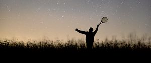 Preview wallpaper silhouette, racket, starfall, night, starry sky