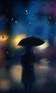 Preview wallpaper silhouette, rain, blur, drops, bokeh, lights