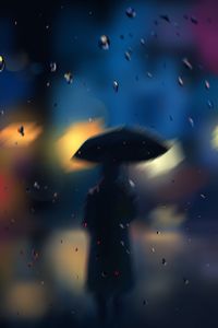 Preview wallpaper silhouette, rain, blur, drops, bokeh, lights