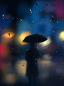 Preview wallpaper silhouette, rain, blur, drops, bokeh, lights