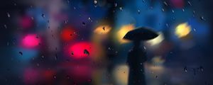 Preview wallpaper silhouette, rain, blur, drops, bokeh, lights