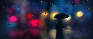 Preview wallpaper silhouette, rain, blur, drops, bokeh, lights