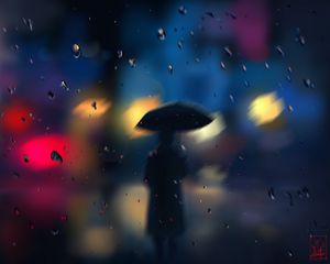 Preview wallpaper silhouette, rain, blur, drops, bokeh, lights