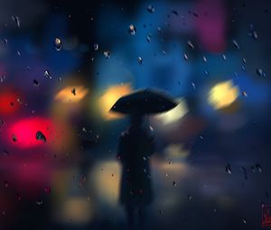 Preview wallpaper silhouette, rain, blur, drops, bokeh, lights