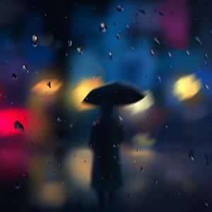 Preview wallpaper silhouette, rain, blur, drops, bokeh, lights