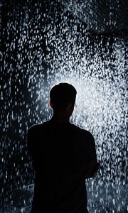 Preview wallpaper silhouette, rain, light, sparks, shine