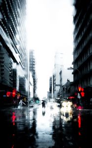 Preview wallpaper silhouette, rain, loneliness, city